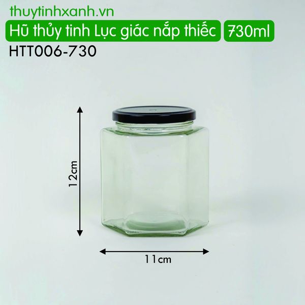 Hũ thủy tinh lục giác nắp thiếc 730ml
