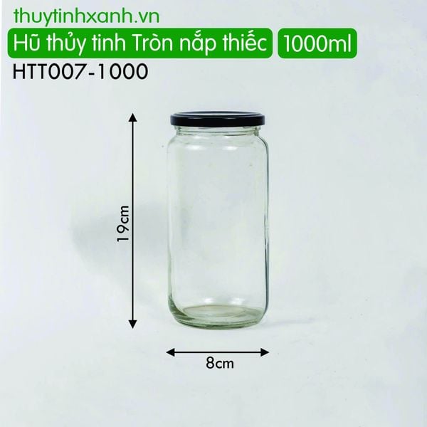 Hũ thủy tinh tròn nắp gỗ 1000ml