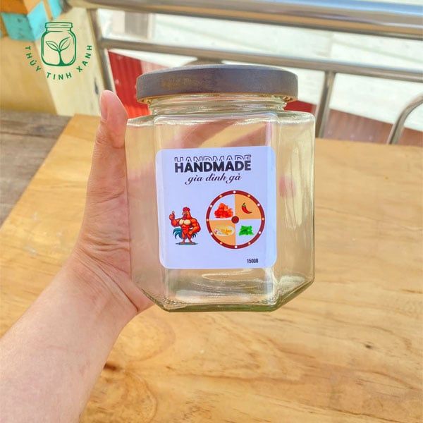 Hũ thủy tinh lục giác nắp gỗ 730ml