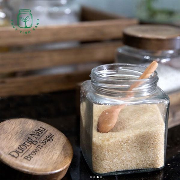 Hũ thủy tinh nắp gỗ khắc chữ đựng gia vị