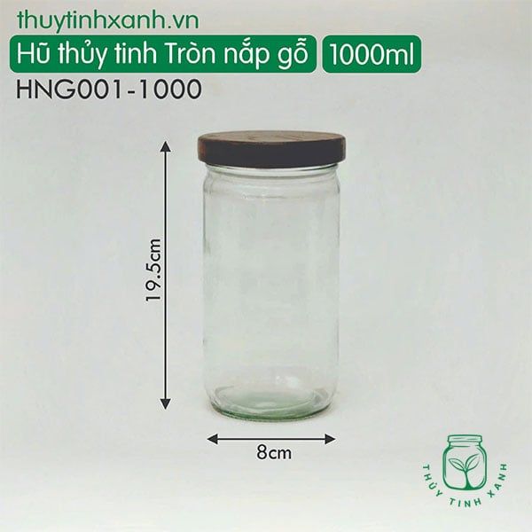 Hũ thủy tinh tròn nắp gỗ 1000ml