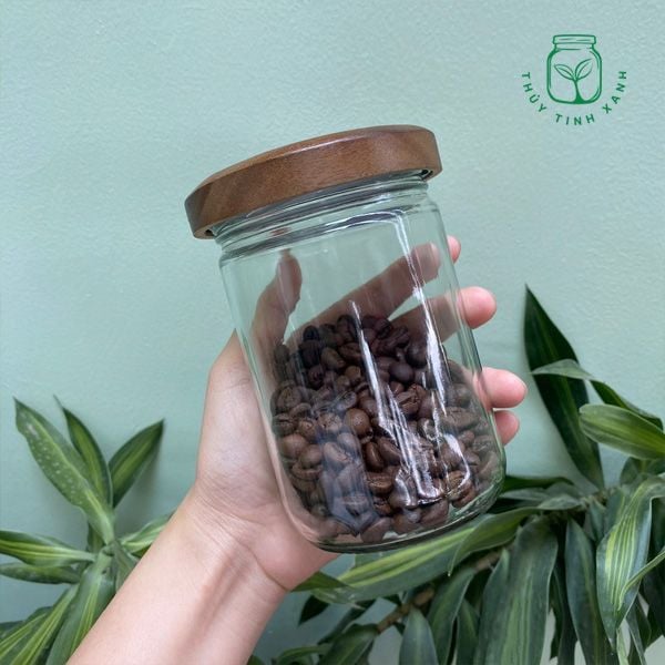 Hũ thủy tinh tròn nắp gỗ 500ml