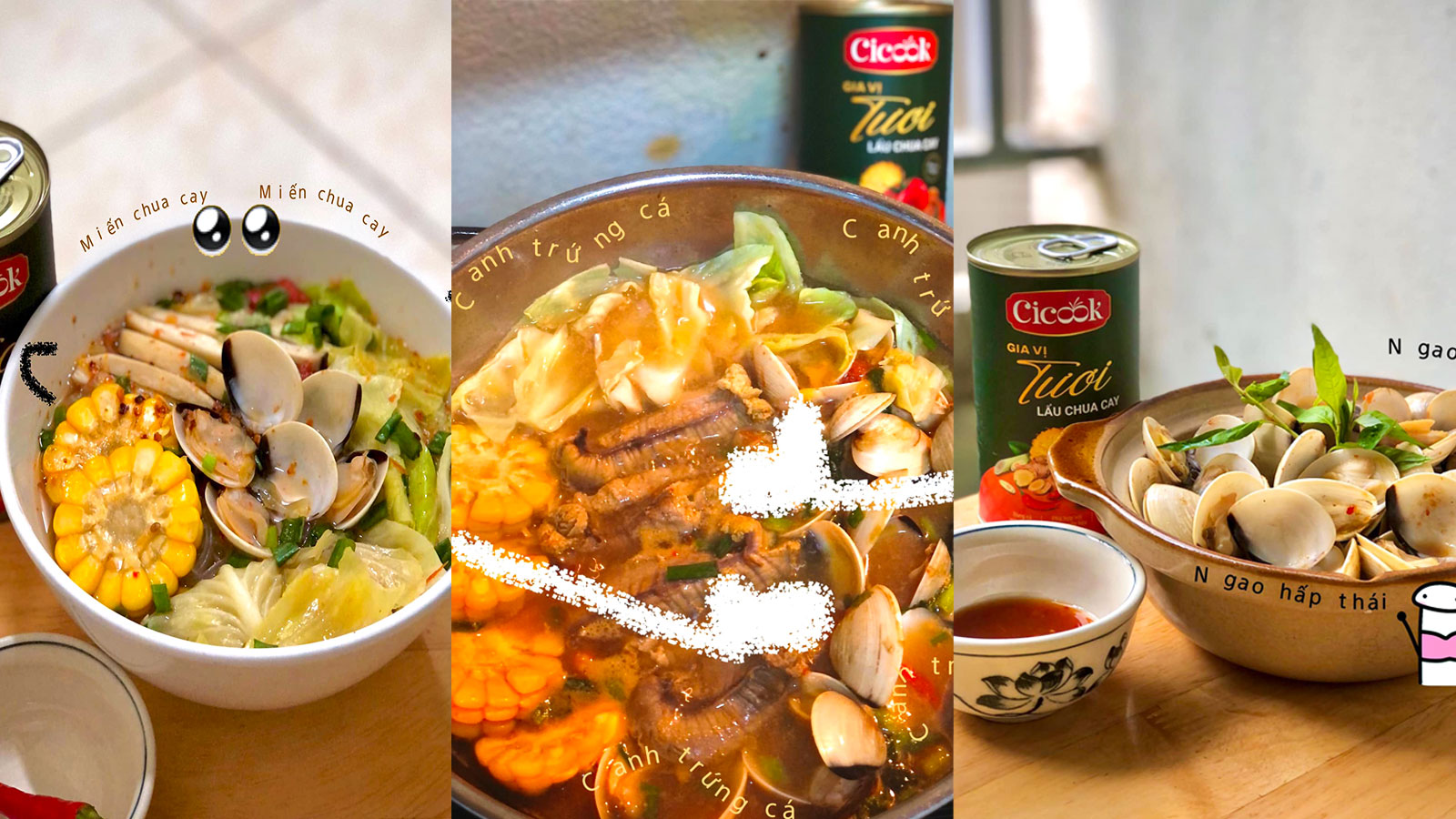 Nấu ăn từ xốt lẩu chua cay Cicook đa dạng món ngon từ một loại xốt