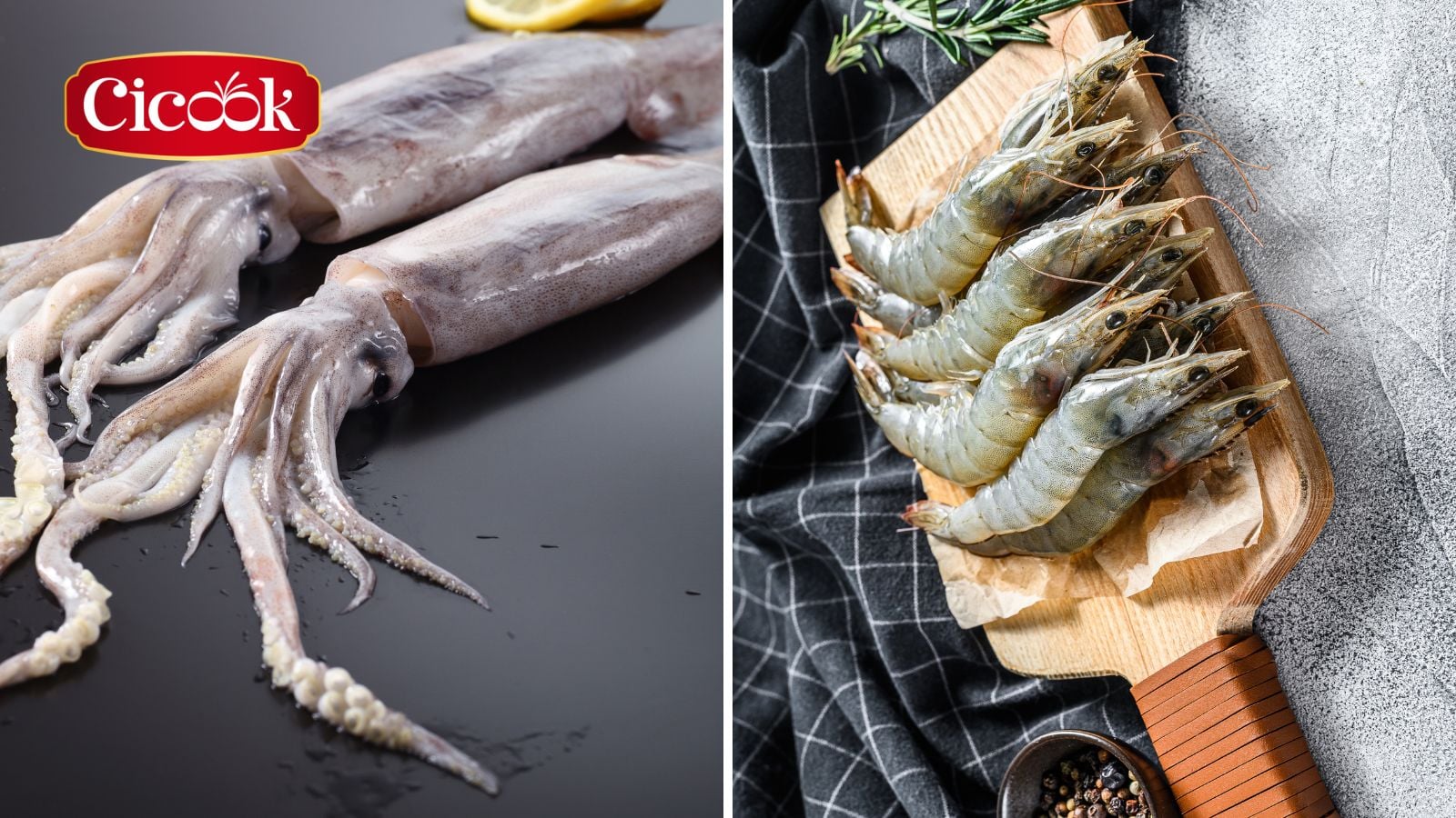 Sơ chế nguyên liệu tươi mực và tôm
