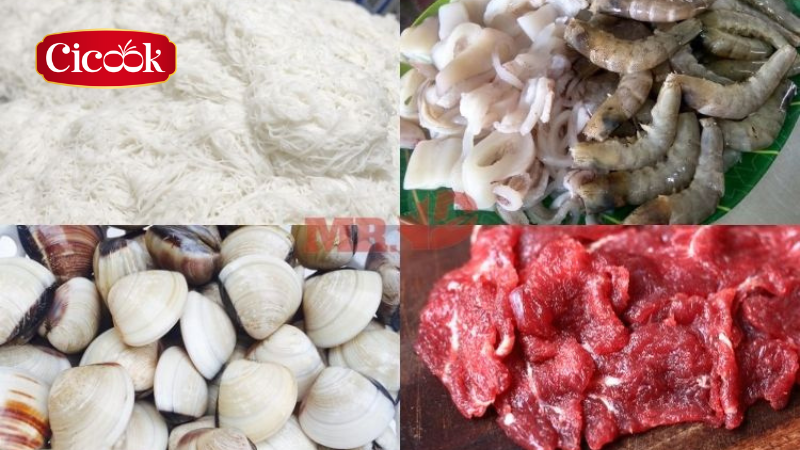 Nguyên liệu cần chuẩn bị cho món bún hải sản chua cay