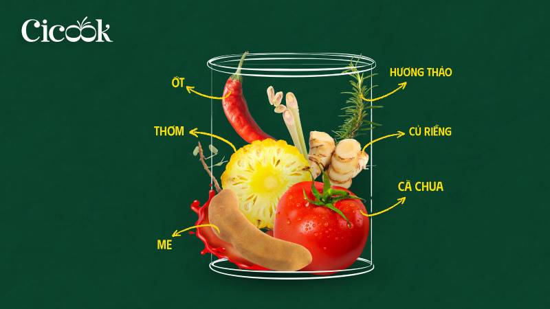 Thành phần nguyên liệu tươi trong xốt lẩu Chua Cay