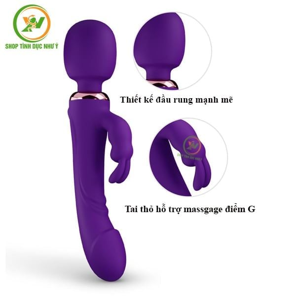 Chày rung 2 đầu kèm tai thỏ massage điểm G rung 10 tần số