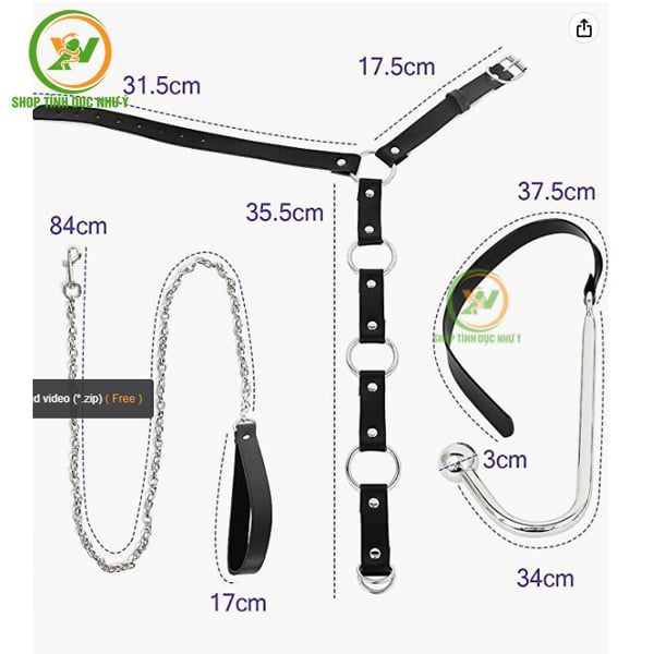 Đồ chơi bạo dâm BDSM còng cổ còng tay kèm móc câu chơi lỗ hậu