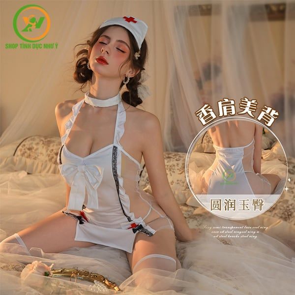 Đồ cosplay nữ y tá xinh đẹp quyến rũ ren hông hack eo
