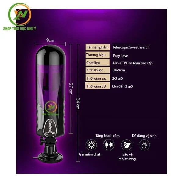 Máy bú cu Telescopic Sweetheart II cao cấp với chức năng thụt xoay và rung mạnh