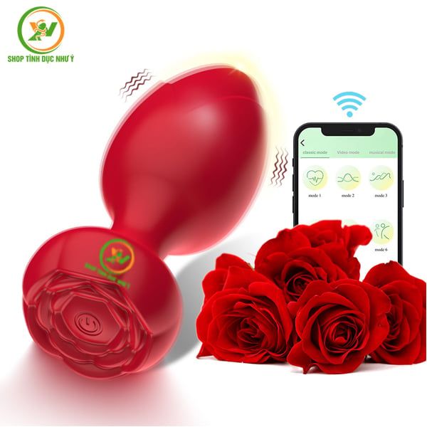 Phích cắm hậu môn đế hoa hồng rung 9 tần số điều khiển APP