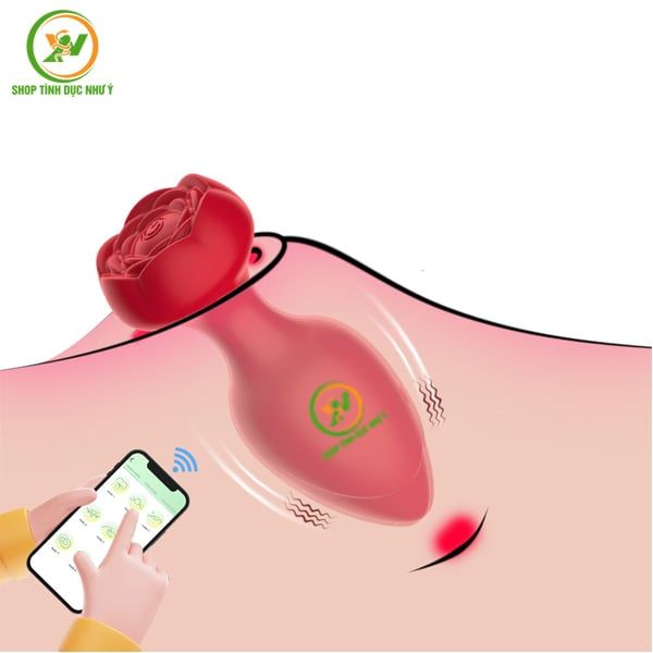 Phích cắm hậu môn đế hoa hồng rung 9 tần số điều khiển APP