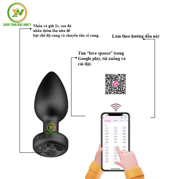 Phích cắm hậu môn Silicon rung 10 tần số điều khiển bằng APP