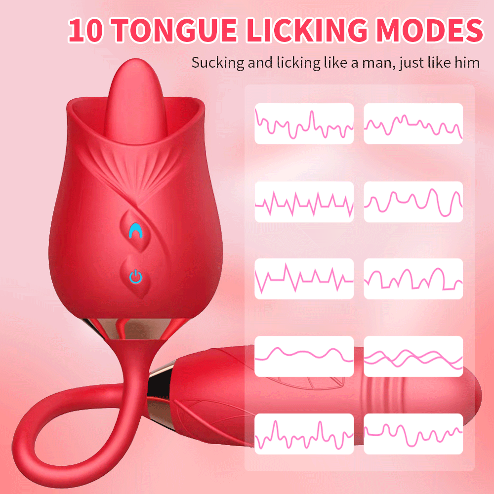 Trứng rung hoa hồng 2 đầu lưỡi liếm và dương vật kích thích điểm G