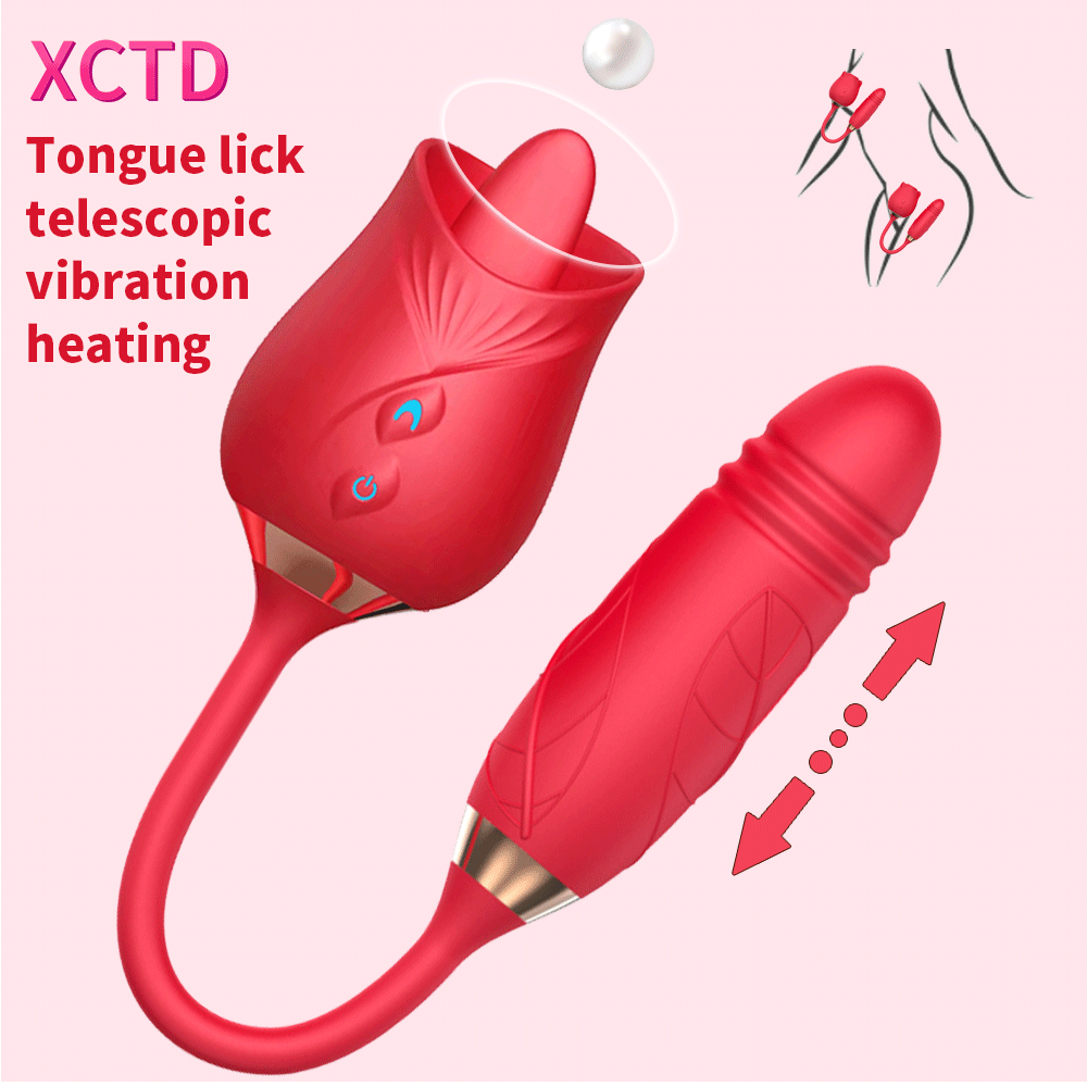 Trứng rung hoa hồng 2 đầu lưỡi liếm và dương vật kích thích điểm G