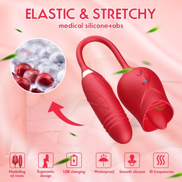 Trứng rung hoa hồng 2 đầu lưỡi liếm và dương vật kích thích điểm G