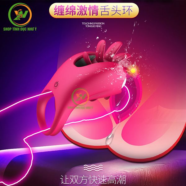 Vòng silicon đeo dương vật rung 10 chế độ kèm lưỡi liếm cực phê