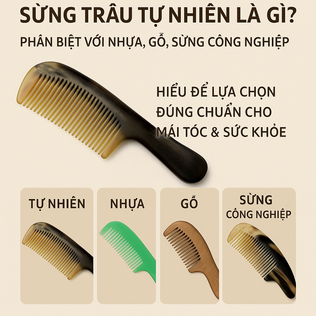 Sừng Trâu Tự Nhiên Là Gì? Phân Biệt Với Nhựa, Gỗ, Sừng Công Nghiệp – Hiểu Để Lựa Chọn Đúng Chuẩn Cho Mái Tóc & Sức Khỏe