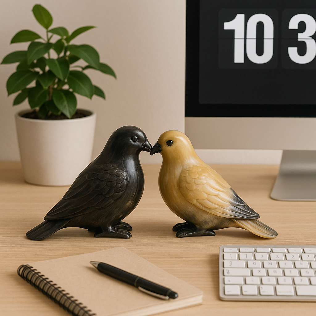 Trang Trí Bàn Làm Việc Với Tượng Chim Đôi Uyên Ương Chế Tác Từ Sừng Trâu