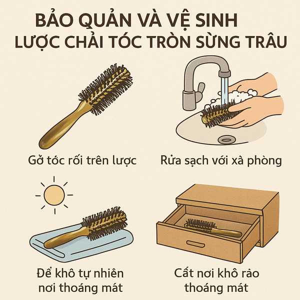 Bảo Quản và Vệ Sinh Lược Chải Tóc Tròn Sừng Trâu