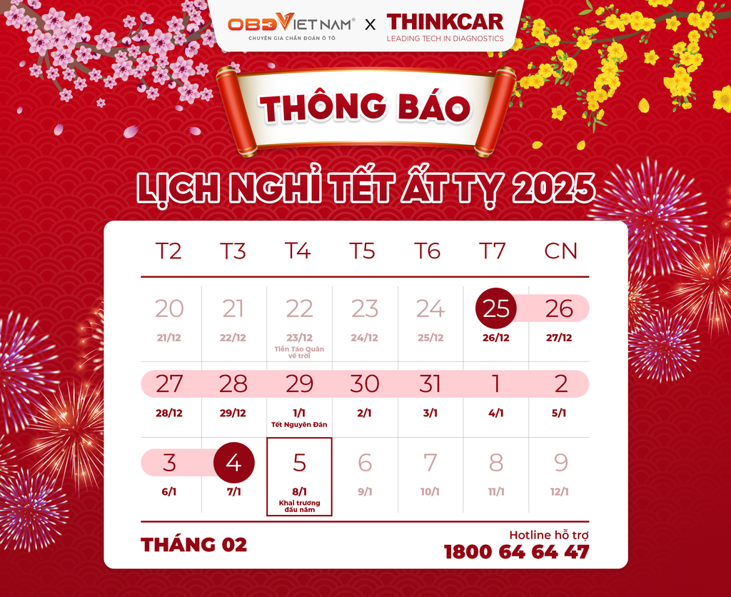 Obd Việt Nam x Thinkcar Thông Báo Nghỉ Tết Nguyên Đán Ất Tỵ 2025