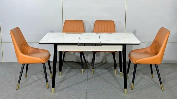 bàn ăn chân sắt bọc núm đồng - laviehome