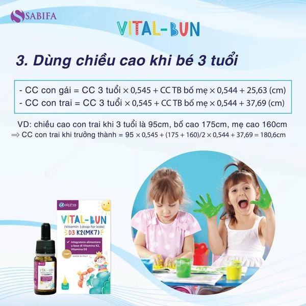 Tính chiều cao của con bằng chiều cao khi con 3 tuổi
