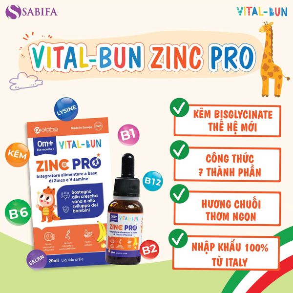 Kẽm Vital-Bun bổ sung Kẽm hữu cơ, Lysine, Selen, Vitamin