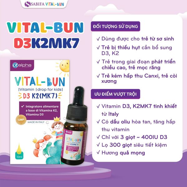 Vital-Bun D3K2MK7 cho trẻ sơ sinh và trẻ nhỏ