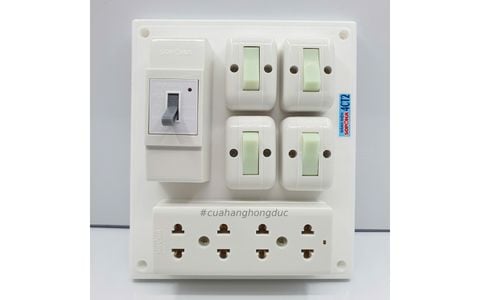 Bảng Điện 4 Công Tắc 3 Lỗ Cắm 1 CB Cóc 4CT2 SOPOKA