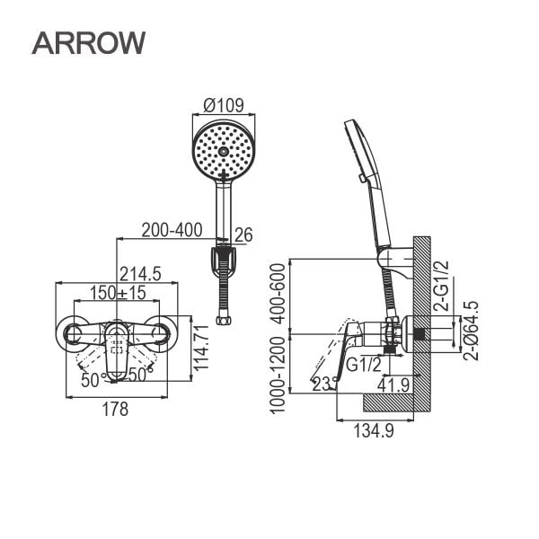 Vòi Sen Dây Nóng Lạnh Arrow AF3507CP