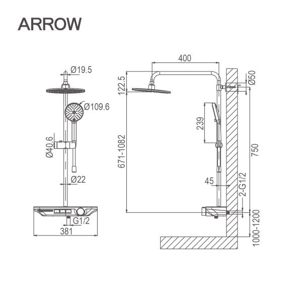 Vòi Sen Cây Nóng Lạnh Arrow AD3319CP – Hiện Đại, Tiện Nghi, Chuẩn Thẩm Mỹ Phòng Tắm