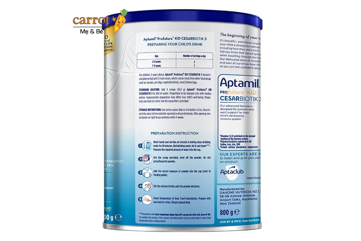 Cách pha sữa Aptamil Profutura số 3 tại siêu Thị Mẹ Và Bé Carrot Đà Nẵng