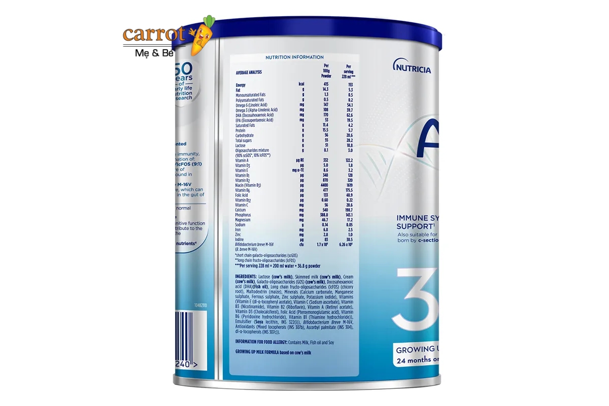 Thàng phần sữa Aptamil Profutura số 3 tại siêu Thị Mẹ Và Bé Carrot Đà Nẵng