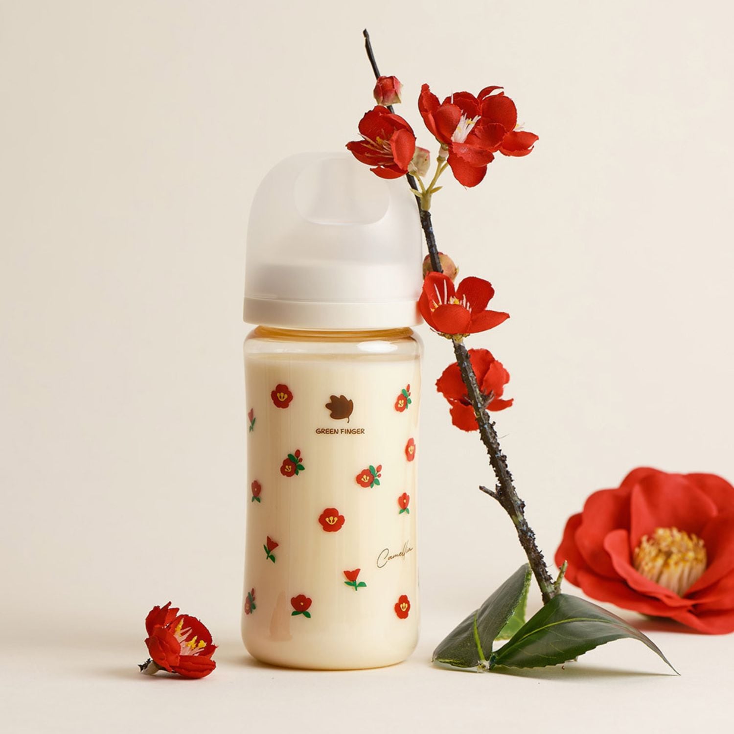 Bình Sữa Green Finger Bebegrow 280ml Họa Tiết Hoa Đỏ