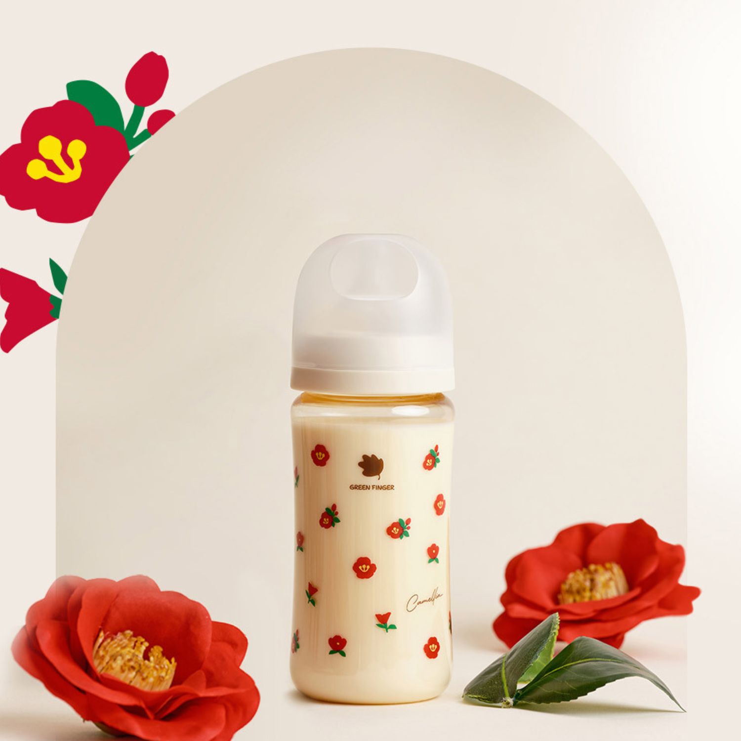 Bình Sữa Green Finger Bebegrow 280ml Họa Tiết Hoa Đỏ