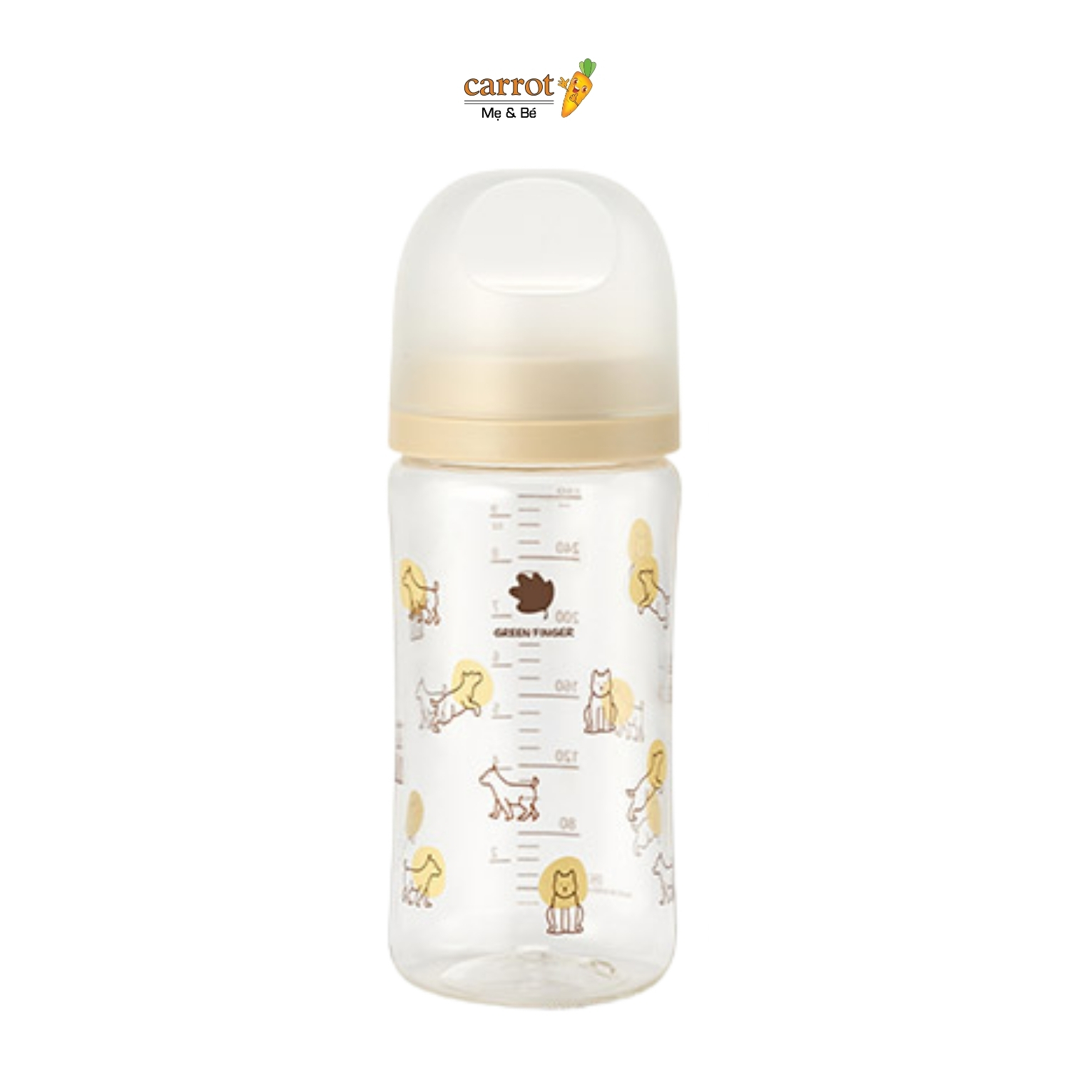 Bình sữa GreenFinger Bebe Grow họa tiết cún PA 280ml Kèm núm Size M