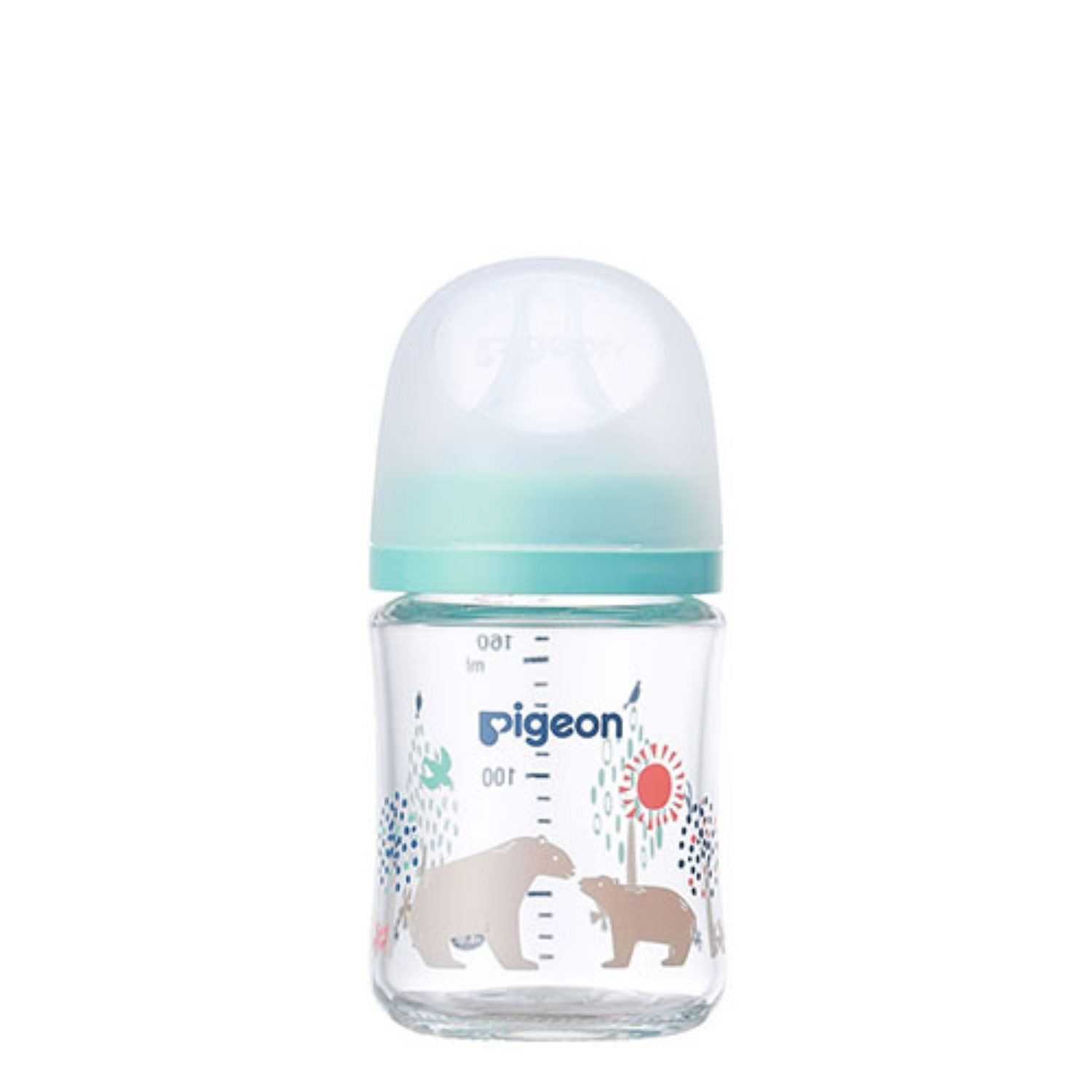 Bình Sữa Pigeon Thủy Tinh Borosilicate Thế Hệ III 160ml (Kèm Núm M) - Họa Tiết Gấu