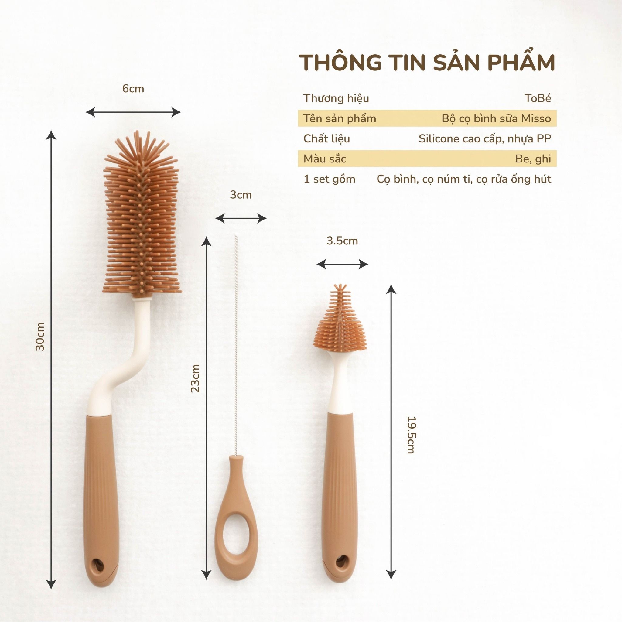 Bộ cọ bình sữa Misso MS 2119 với 3 đầu cọ đa năng