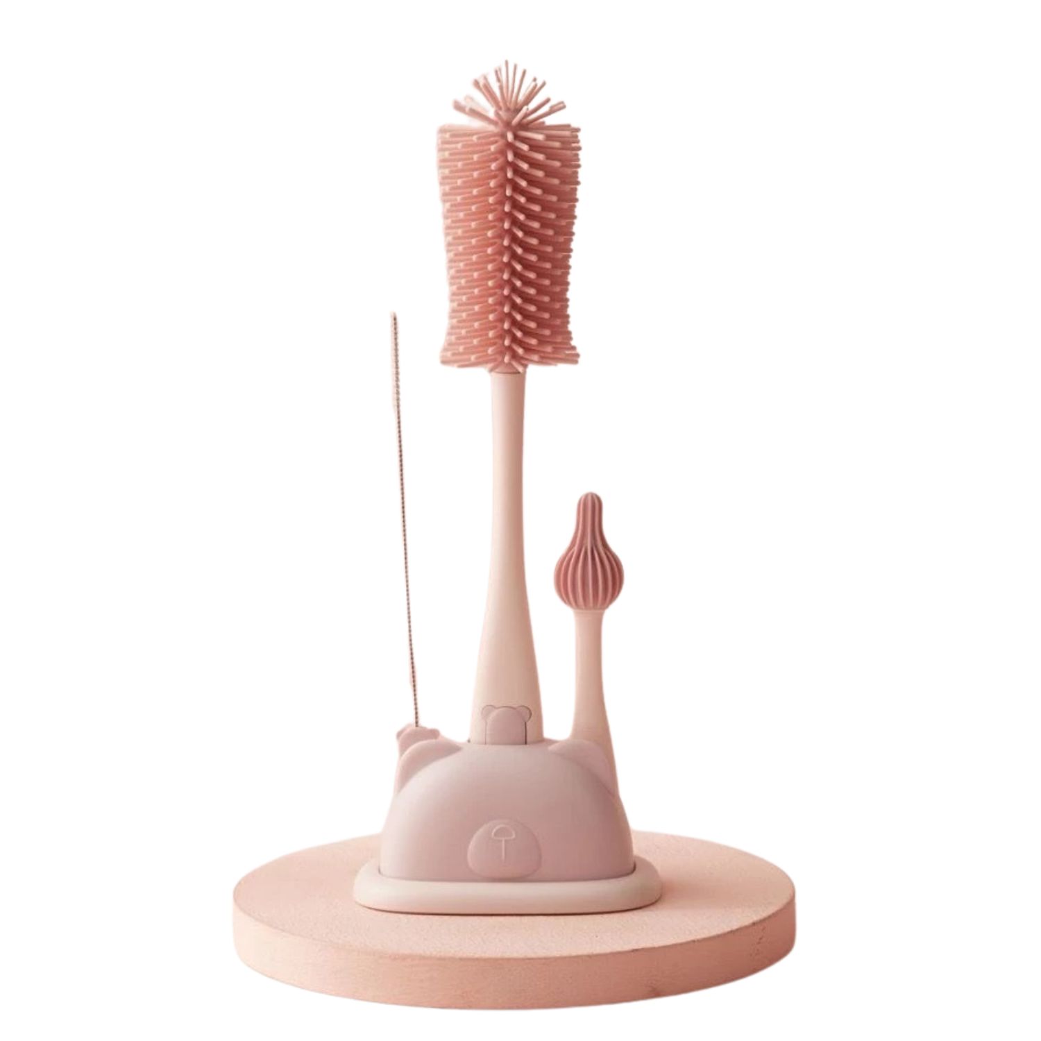 Cọ Bình Sữa Silicon Moonship Kèm Đế Hình Gấu 4 Chi Tiết