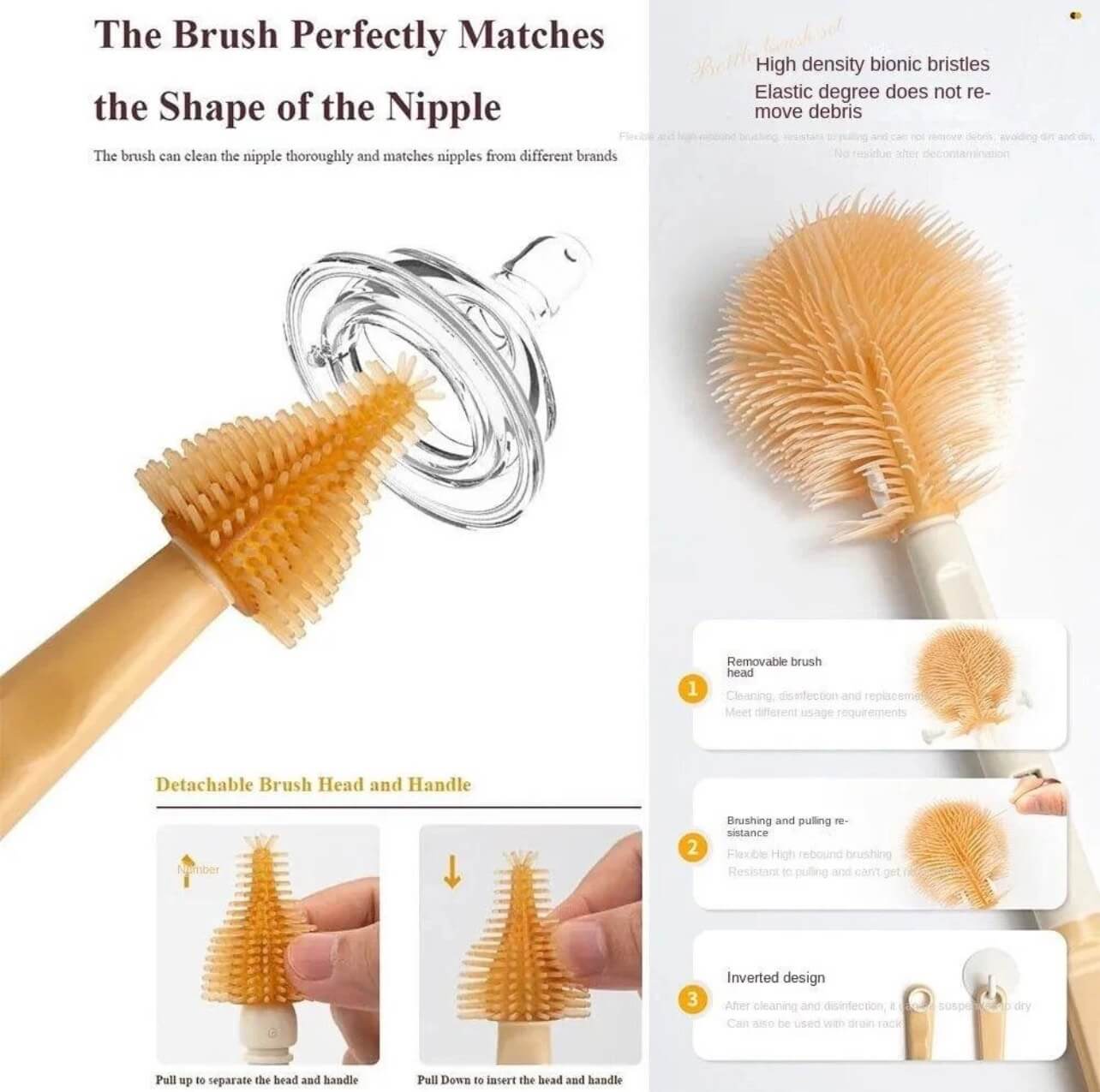 Bộ cọ rửa bình sữa 4 chi tiết Multi-Function với đầu cọ linh hoạt, chất liệu silicone không chứa BPA.