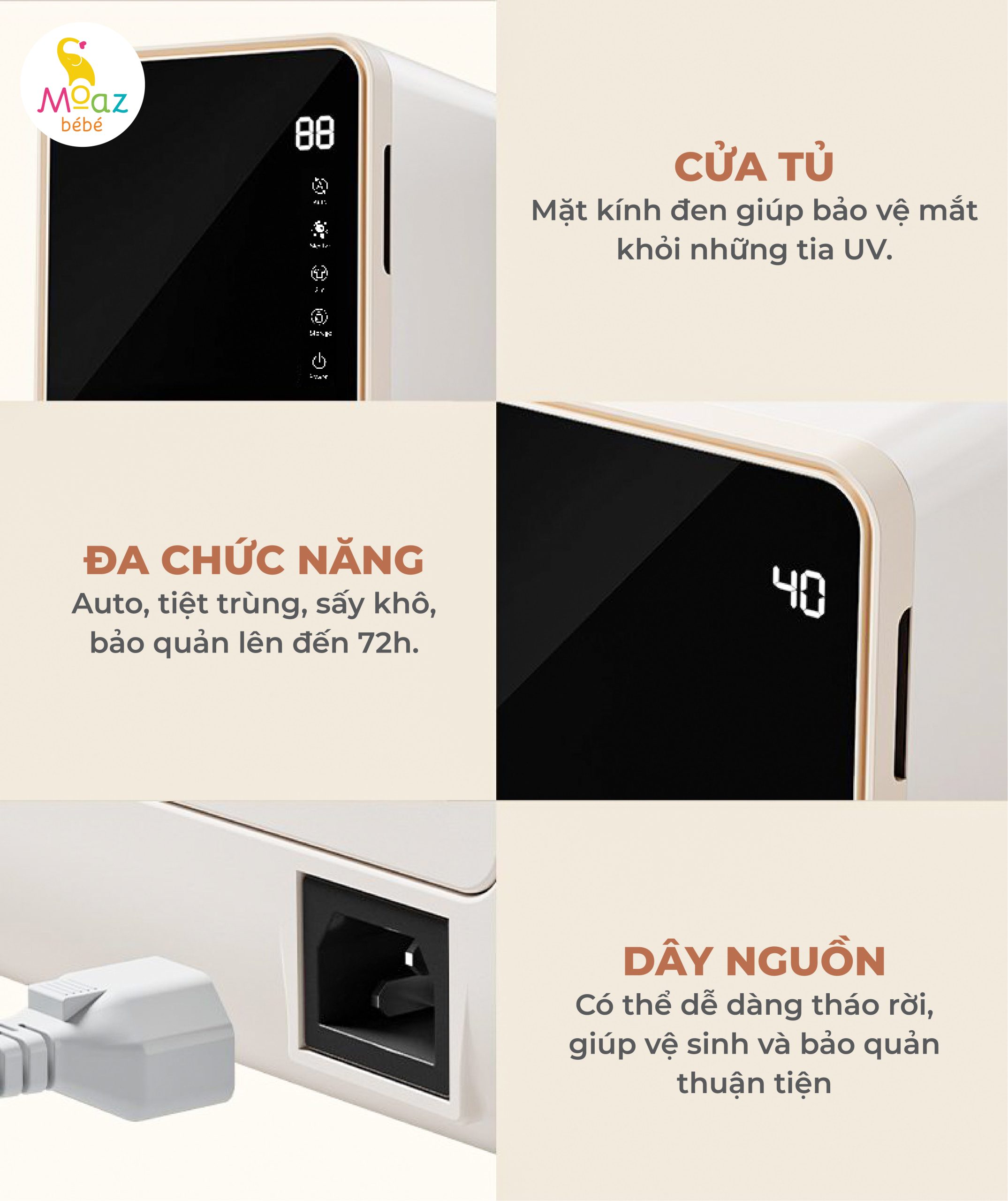 Đặc điểm nổi bật máy tiệt trùng bình sữa UVC-Ion Moaz BéBé MB-082