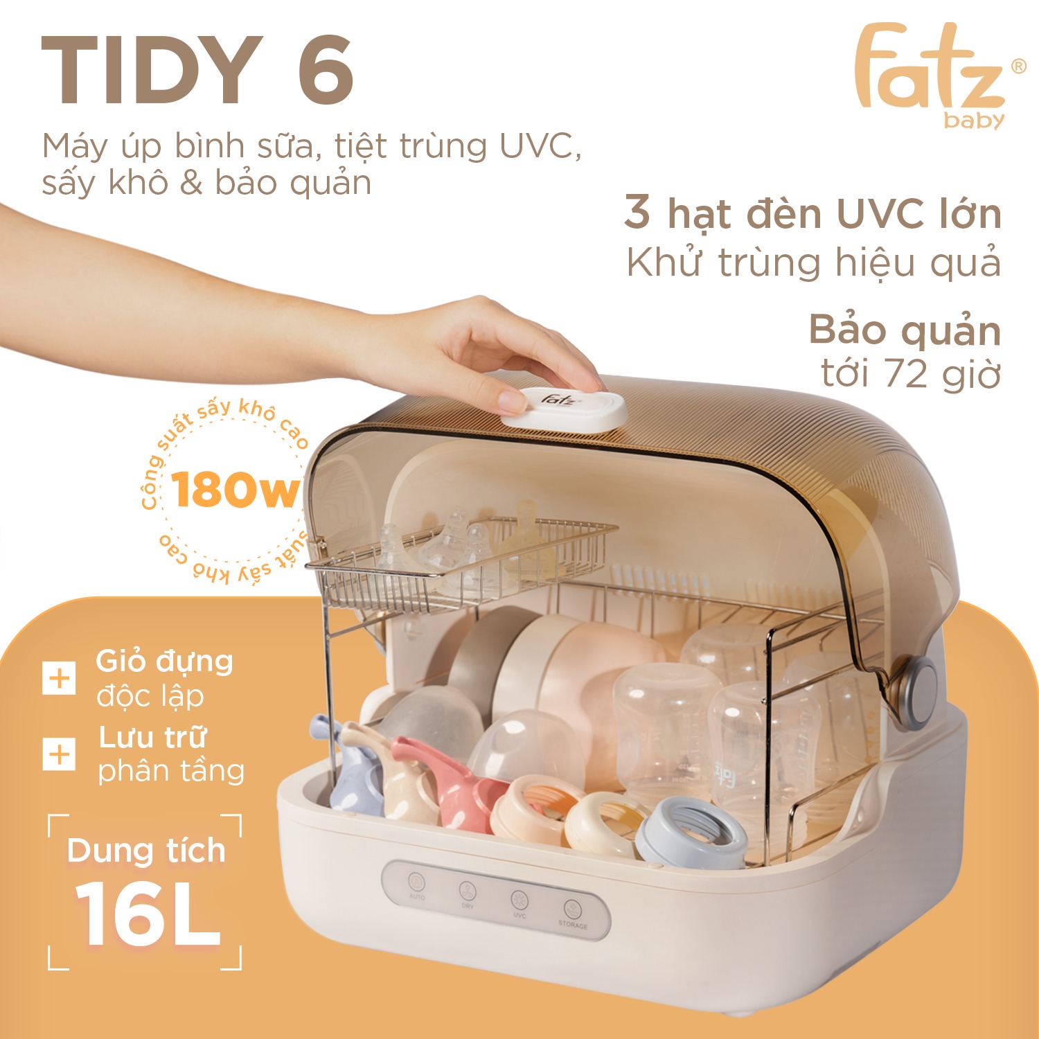 Điêm nội bật của Máy úp bình sữa, tiệt trùng UVC, sấy khô và bảo quản Tidy 6 – FB4616ZH