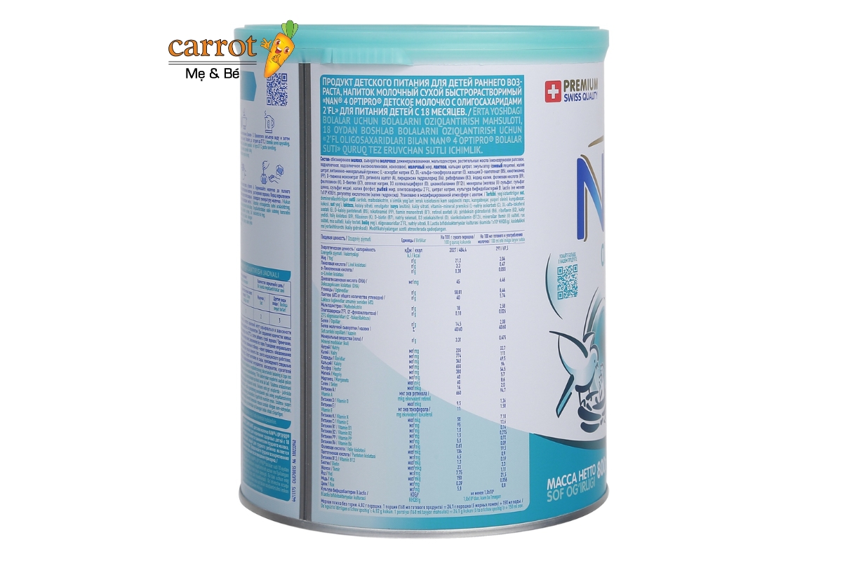 thành phần dinh dưỡng sữa nan nga số 4