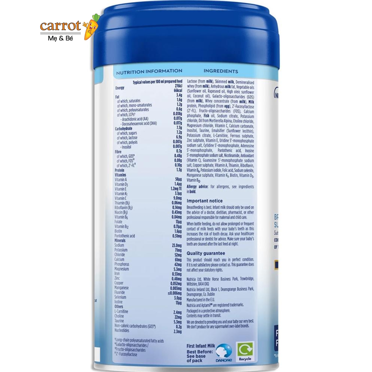 Thành phần dinh dưỡng sữa Aptamil Anh Số 1 - Siêu thị Mẹ Và Bé Carrot