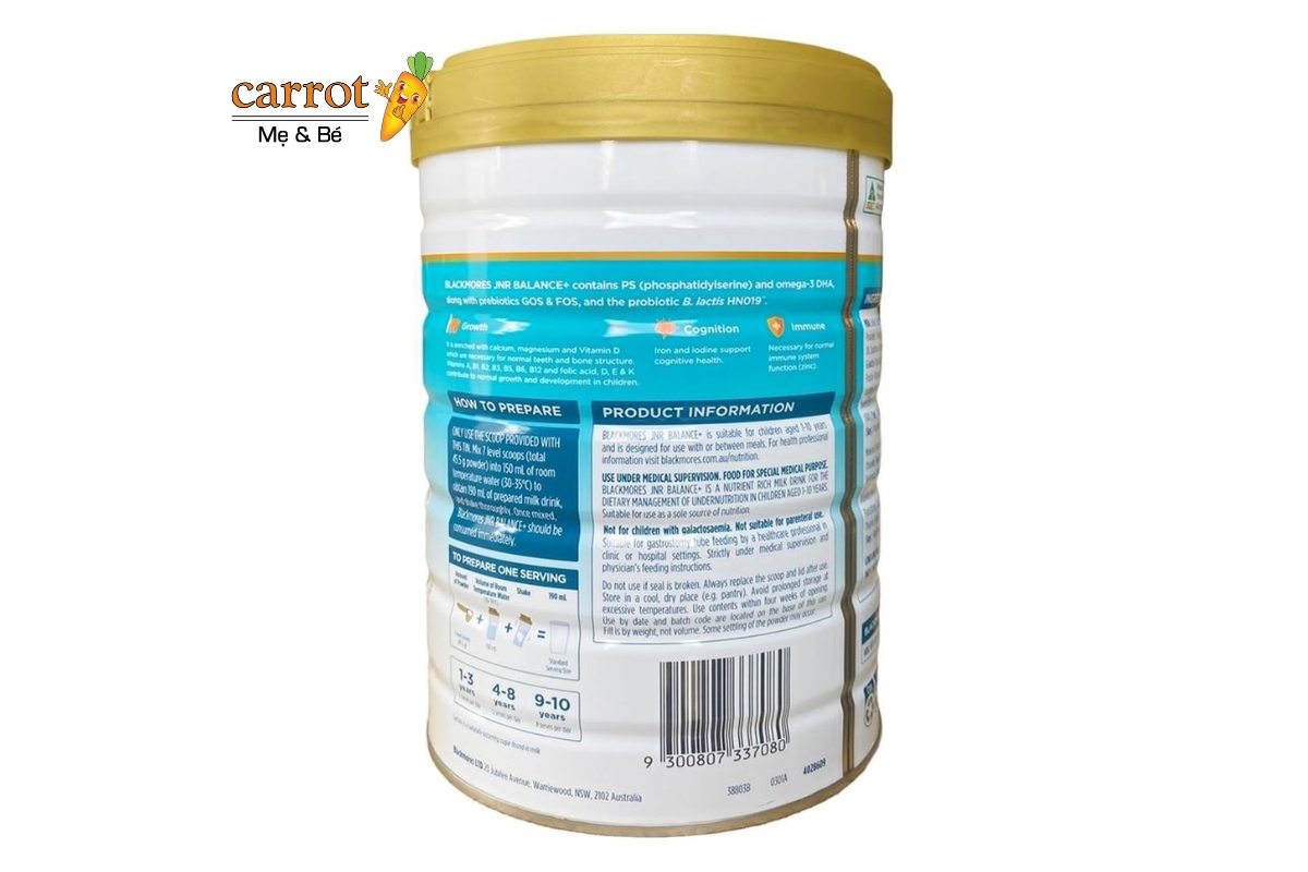 Cách pha sữa Blackmore Balance+ 800g