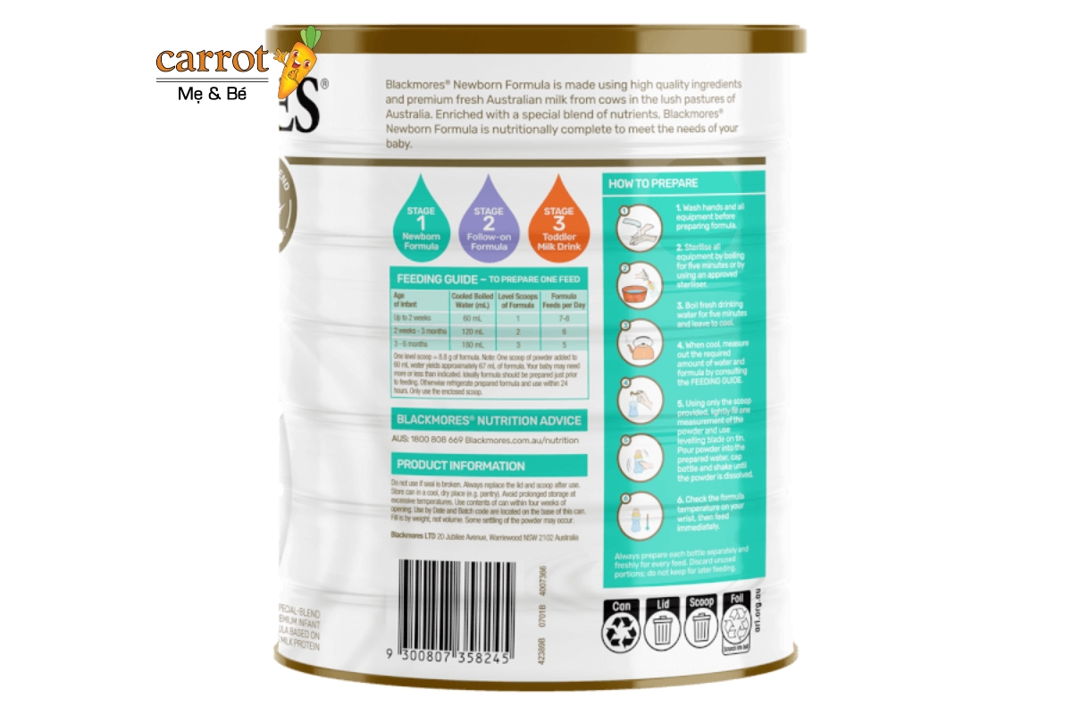 Các pha sữa Blackmores số 1 cho trẻ từ 0 đến 6 tháng