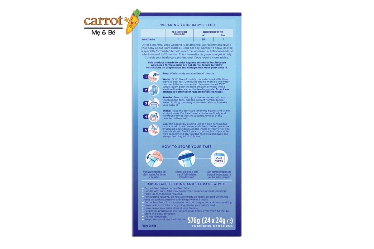 Cách Pha Sữa Sữa Thanh Aptamil Số 2 Tại Siêu Thị Mẹ Và Bé Carrot Đà Nẵng