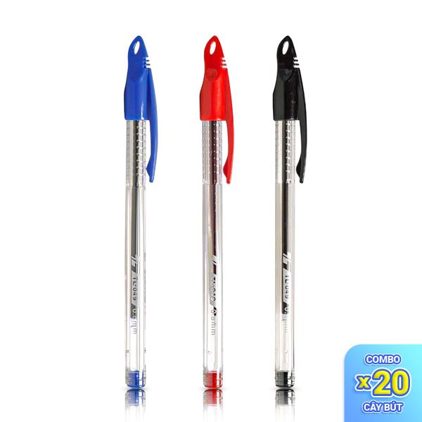 Hộp 20 bút bi Thiên Long TL-049 ba màu mực xanh, đỏ, đen