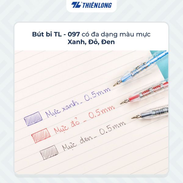 Bút bi Thiên Long TL-097 3 màu mực xanh - đỏ - đen